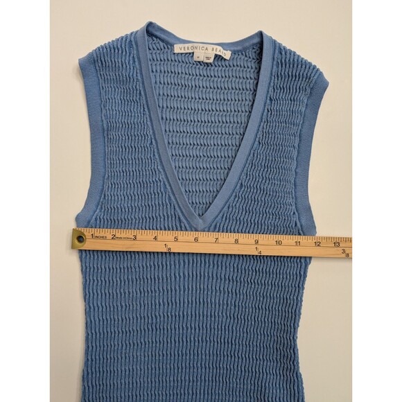 VERONICA BEARD Ribbed Knit Tank Top Sleeveless V-neck Pullover Blue Cerulean M - Picture 4 of 8